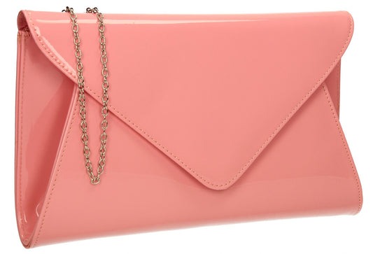 SWANKYSWANS Juliet Patent Envelope Clutch Bag Pink Cute Cheap Clutch Bag For Weddings School and Work