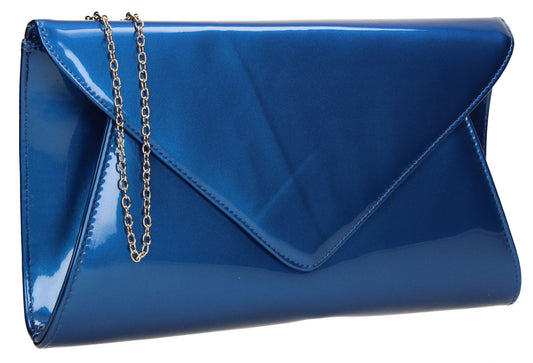 SWANKYSWANS Juliet Patent Envelope Clutch Bag Shimmer Blue Cute Cheap Clutch Bag For Weddings School and Work