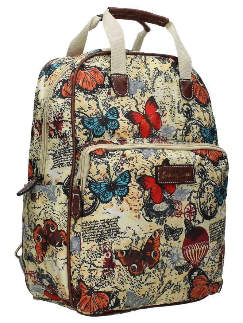 Swanky Swans Atlantis Vintage Map & Butterfly Backpack BeigeBeautiful cheap school backpack bag