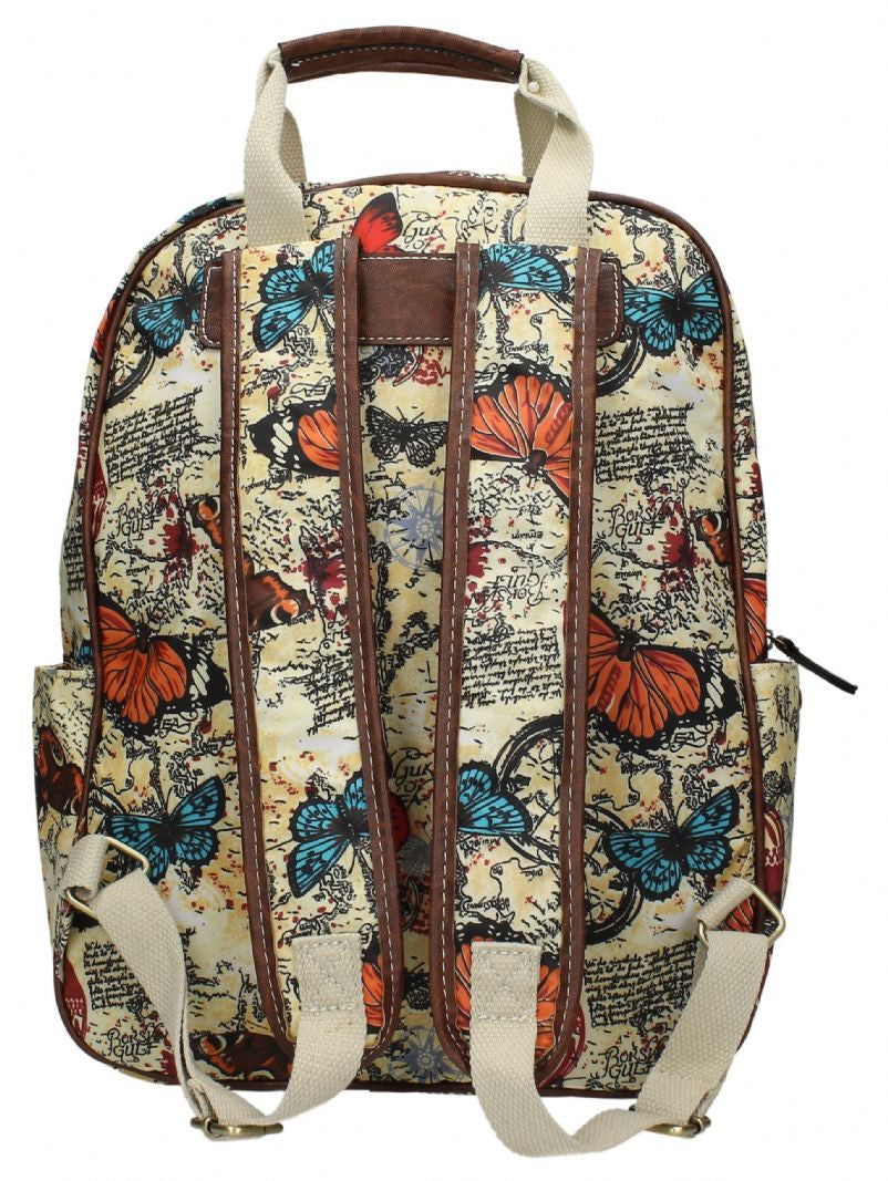 Swanky Swans Atlantis Vintage Map & Butterfly Backpack BeigeBeautiful cheap school backpack bag
