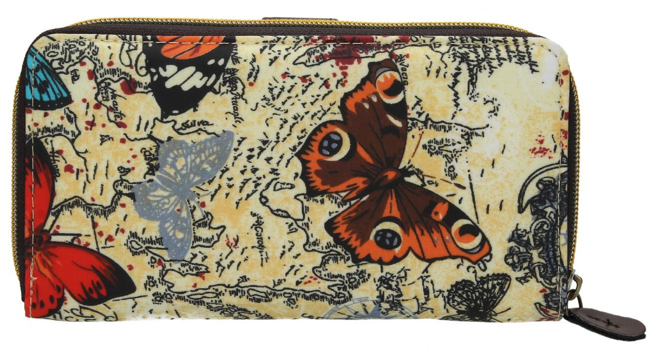 Swanky Swank Atlantis Map & Butterfly Large Purse BeigeCheap Cute School Wallets Purses Bags Animal