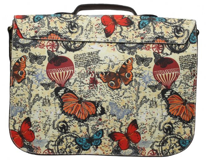 Swanky Swans Atlantis Vintage Map & Butterfly Print Top Handle Satchel Perfect for Back to school!