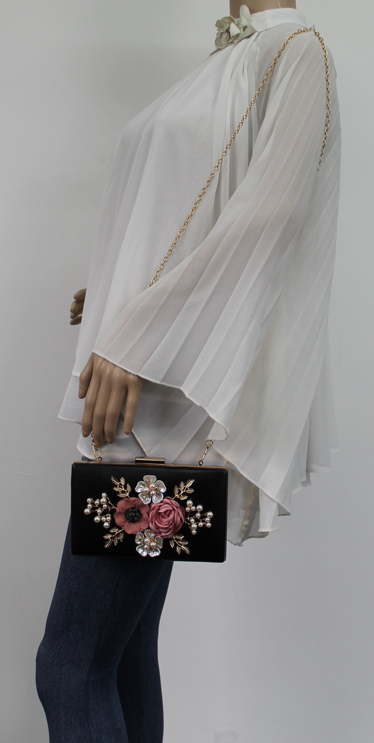 SWANKYSWANS Valery Floral Detail Clutch Bag Black Cute Cheap Clutch Bag For Weddings School and Work