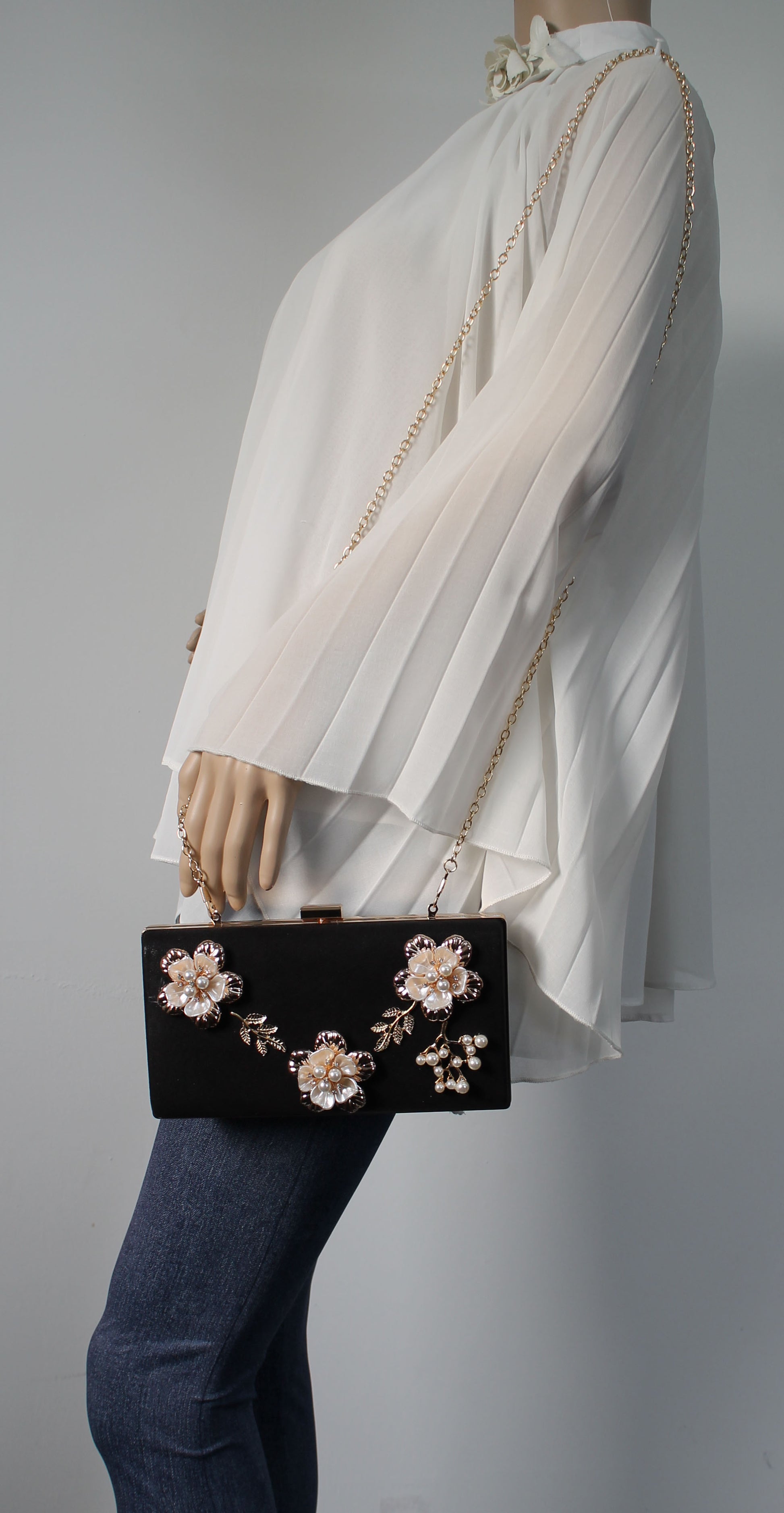 SWANKYSWANS Payton Floral Detail Clutch Bag Black Cute Cheap Clutch Bag For Weddings School and Work