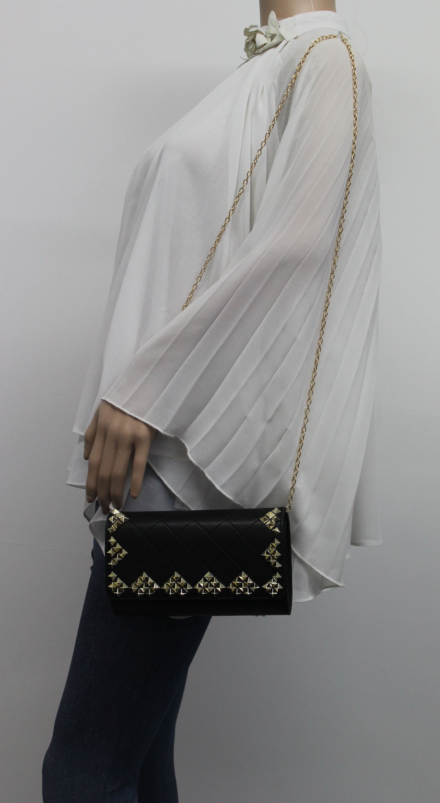 SWANKYSWANS Brittany Diamond Pattern Stud Clutch Bag Black Cute Cheap Clutch Bag For Weddings School and Work