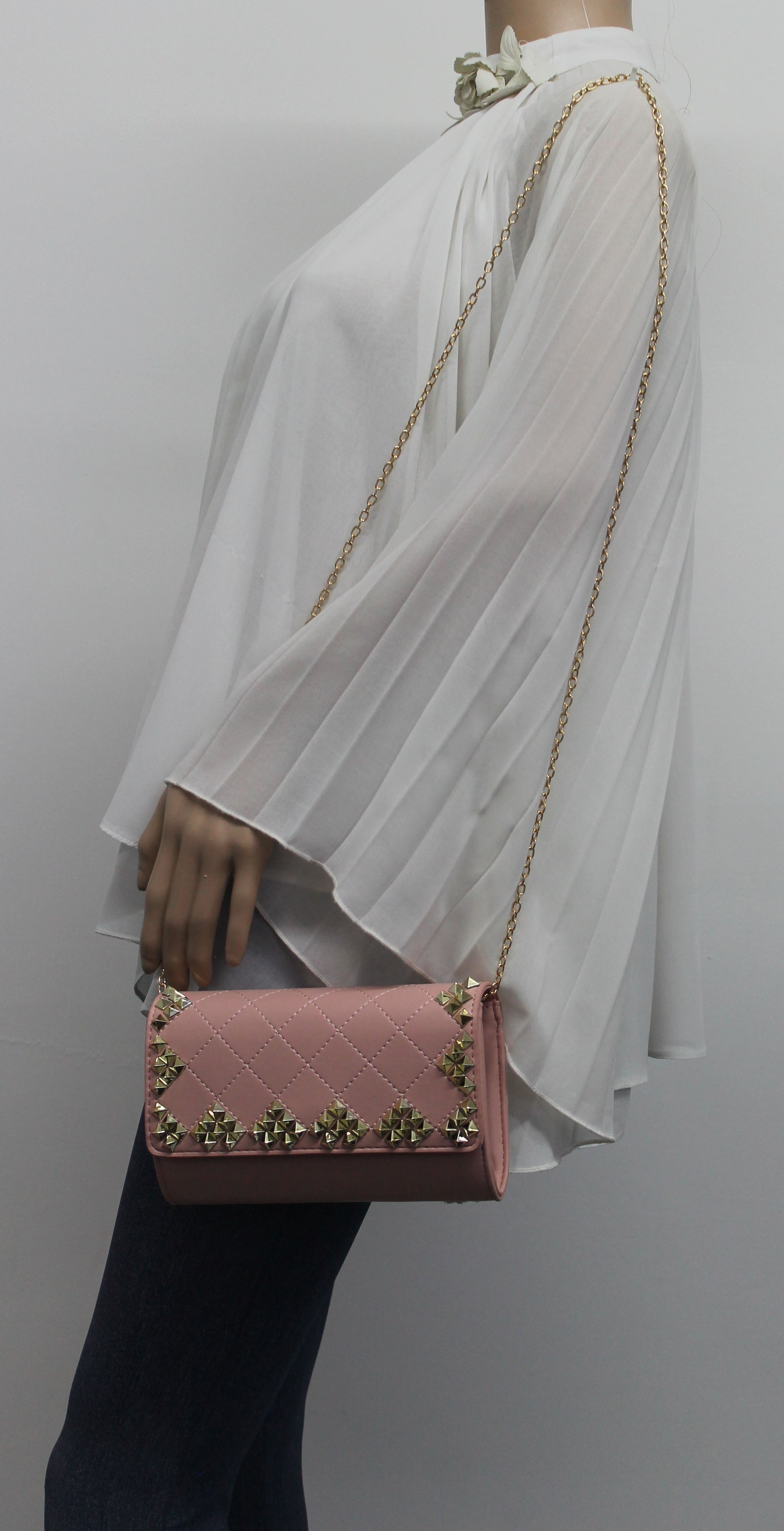 SWANKYSWANS Brittany Diamond Pattern Stud Clutch Bag Blush Cute Cheap Clutch Bag For Weddings School and Work