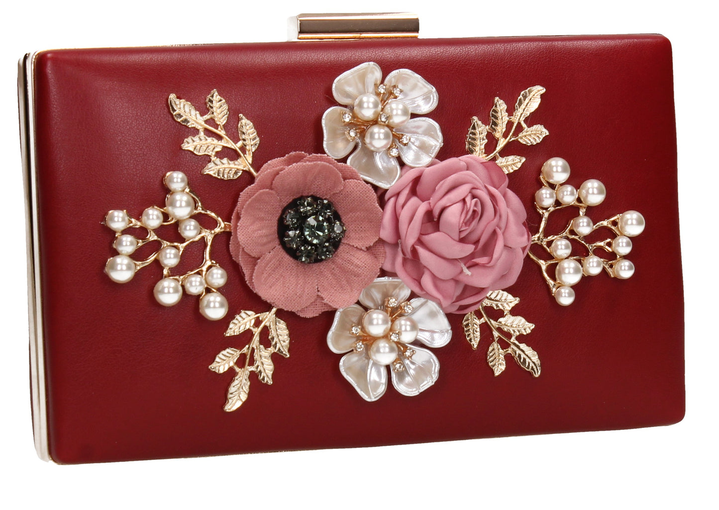 SWANKYSWANS Valery Floral Detail Clutch Bag Burgundy Cute Cheap Clutch Bag For Weddings School and Work