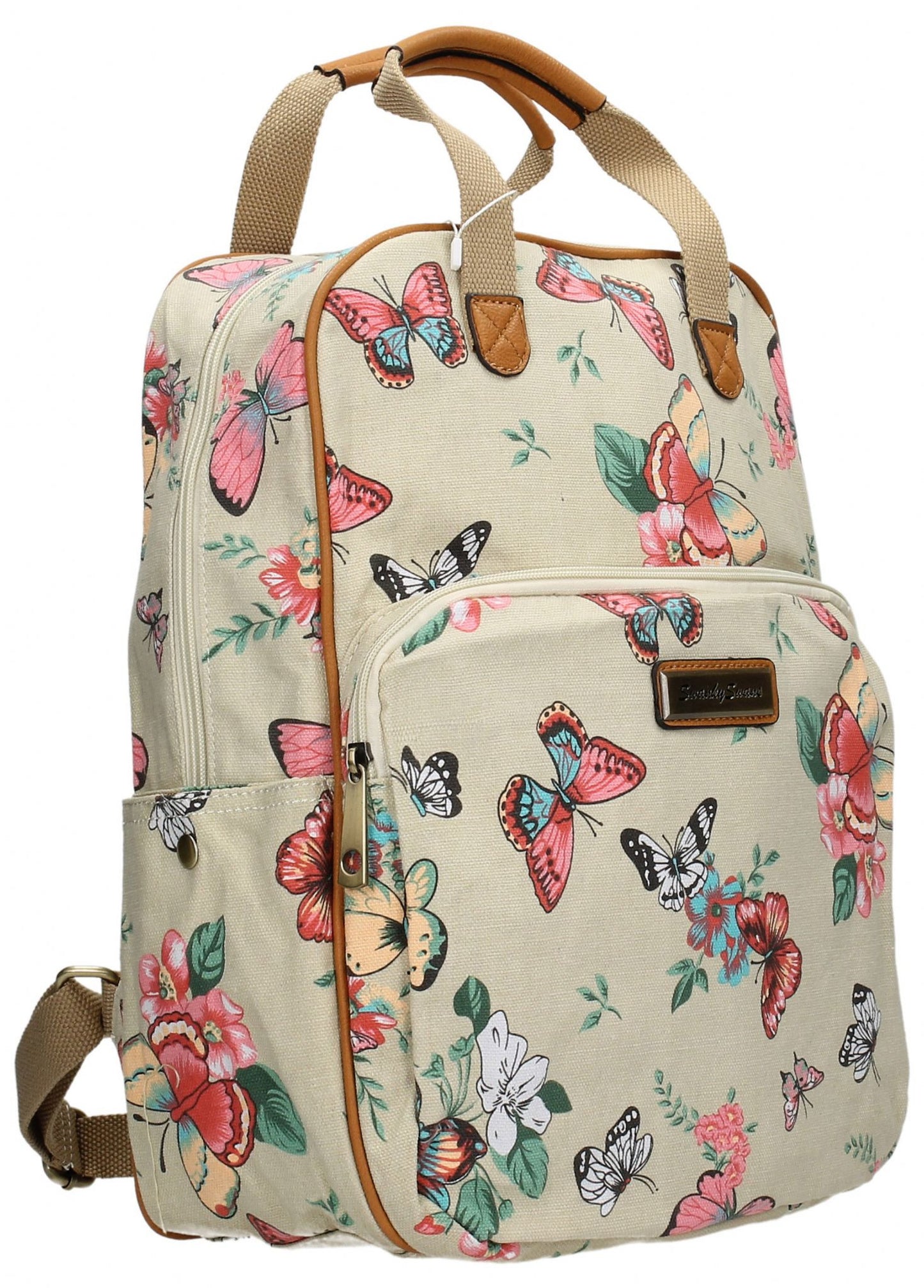 Swanky Swans Casper Butterfly & Flower Backpack BeigeBeautiful cheap school backpack bag