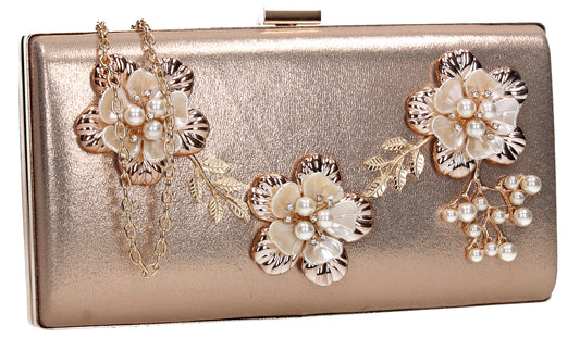 SWANKYSWANS Payton Floral Detail Clutch Bag Champagne Cute Cheap Clutch Bag For Weddings School and Work