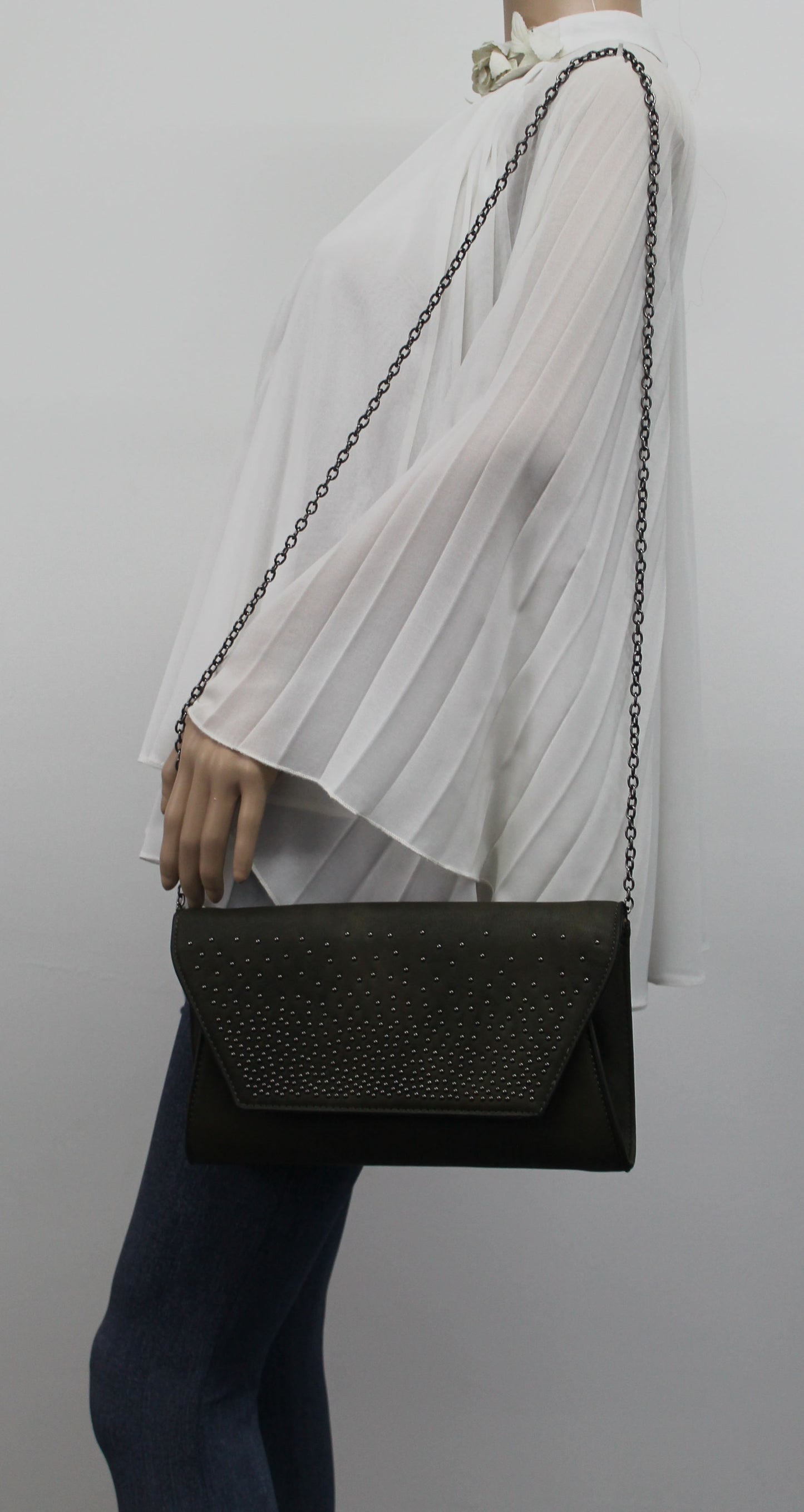 SWANKYSWANS Paige Diamante Stud Clutch Bag Grey Cute Cheap Clutch Bag For Weddings School and Work