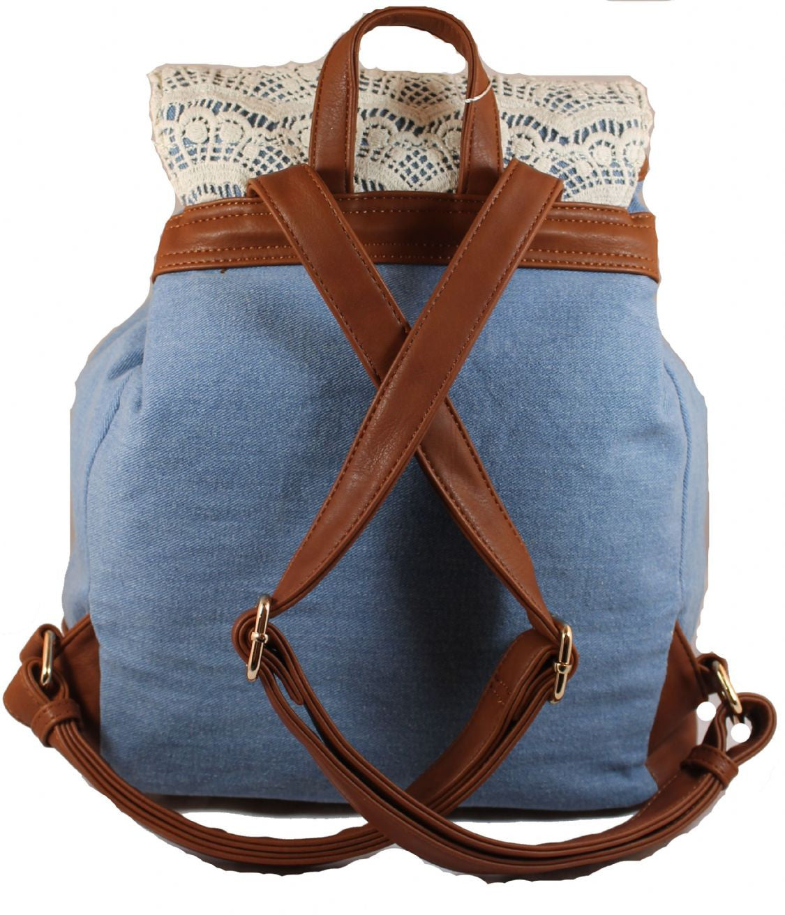 Swanky Swans Denim Lace Detail Backpack BlueBeautiful cheap school backpack bag