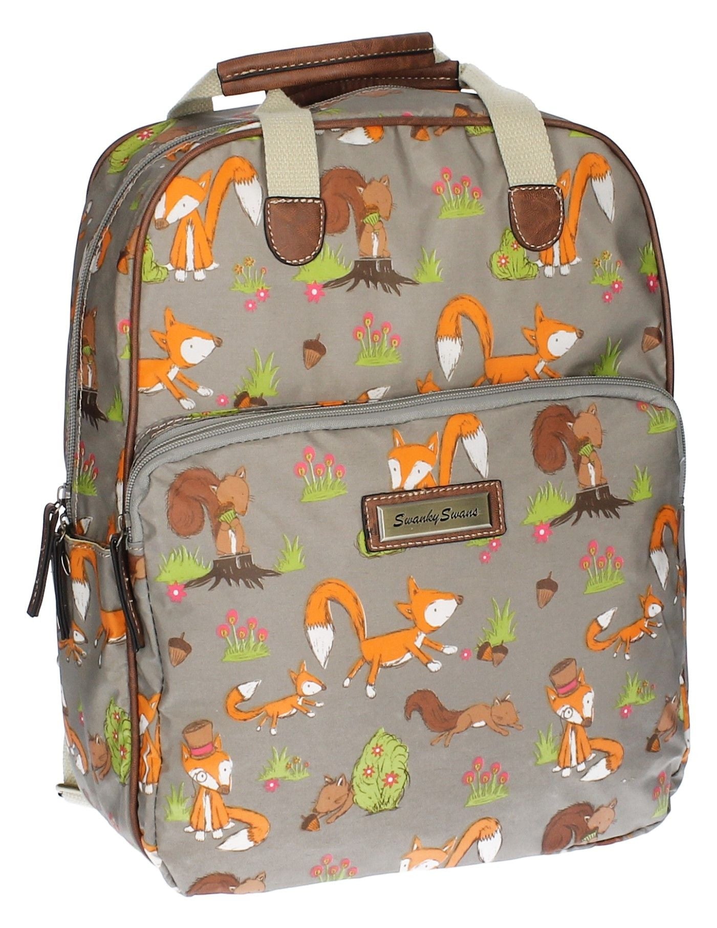 Swanky Swans Freddie Fox & Squirrel Backpack GreyBeautiful cheap school backpack bag