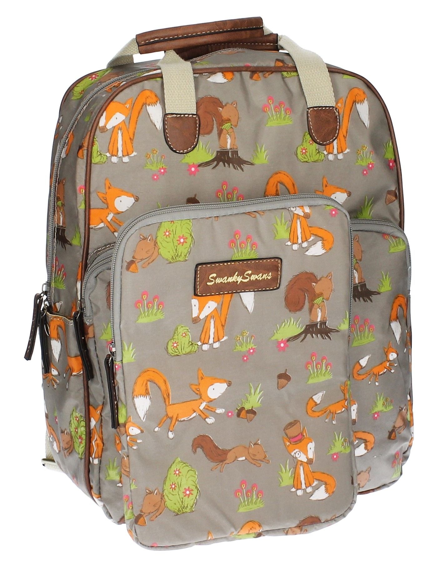 Swanky Swans Freddie Fox & Squirrel Backpack GreyBeautiful cheap school backpack bag