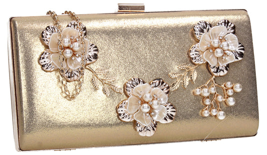 SWANKYSWANS Payton Floral Detail Clutch Bag Gold Cute Cheap Clutch Bag For Weddings School and Work