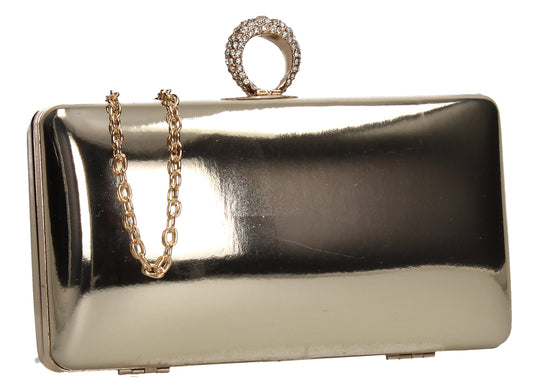 SWANKYSWANS Lyla Patent Clutch Bag Gold Cute Cheap Clutch Bag For Weddings School and Work