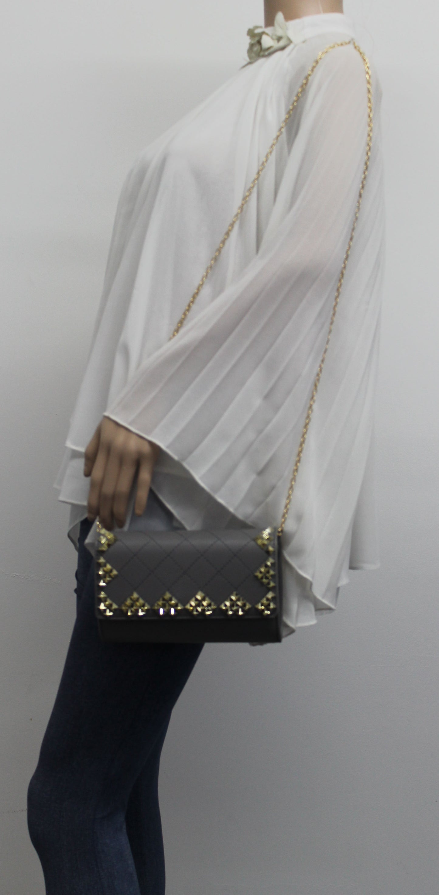 SWANKYSWANS Brittany Diamond Pattern Stud Clutch Bag Grey Cute Cheap Clutch Bag For Weddings School and Work
