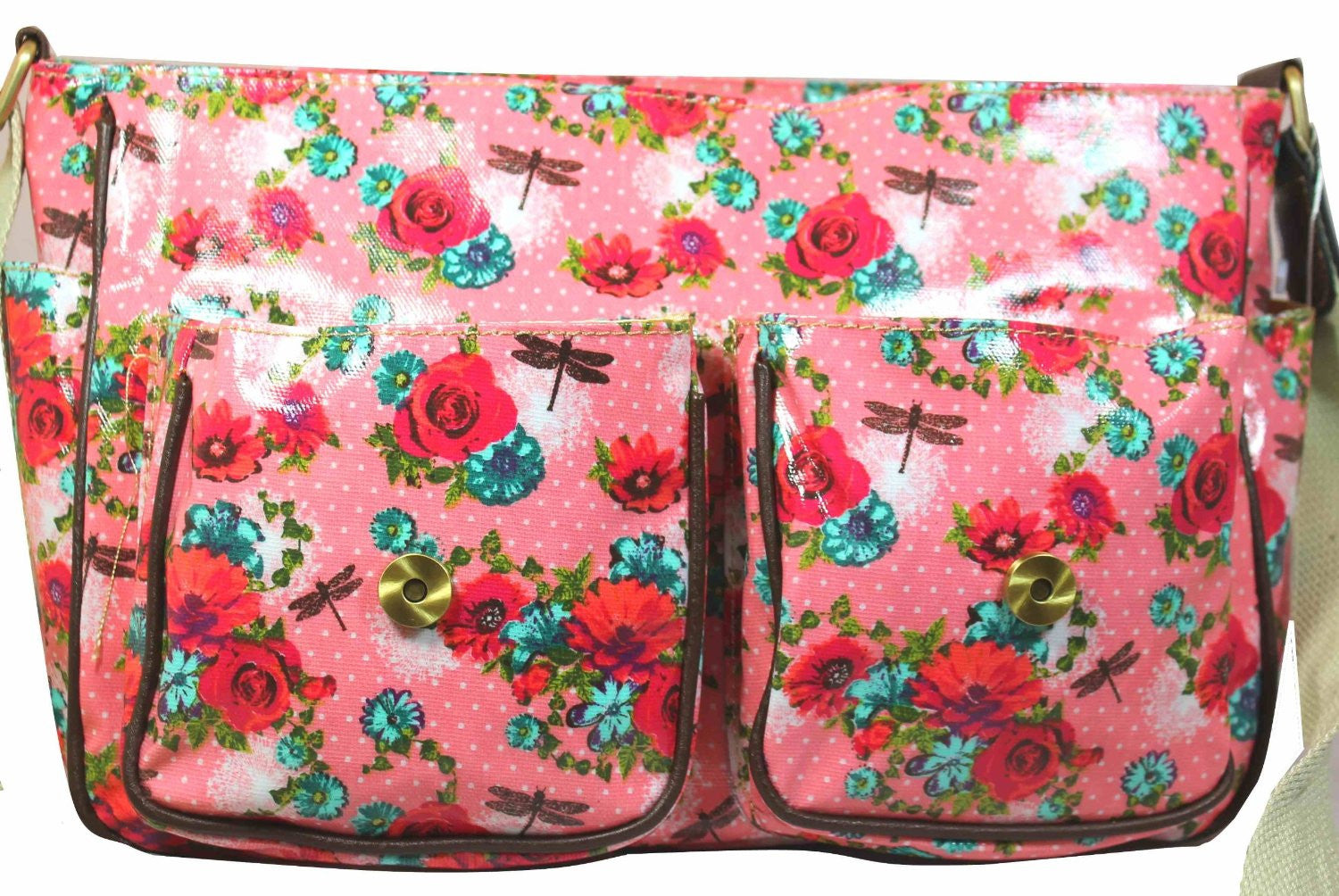 Swanky Swans Hayley Dragonfly & Rose Double Pocket Satchel Pink Perfect for Back to school!