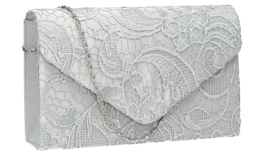 SWANKYSWANS Holly Lace Clutch Bag Silver