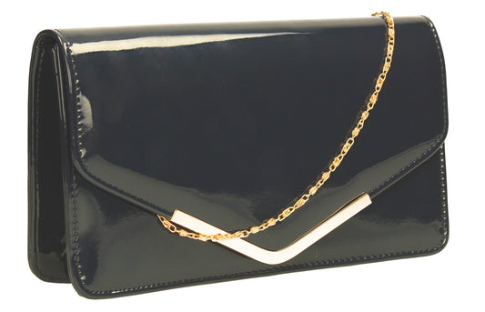 SWANKYSWANS Paris Patent Clutch Bag Navy Cute Cheap Clutch Bag For Weddings School and Work