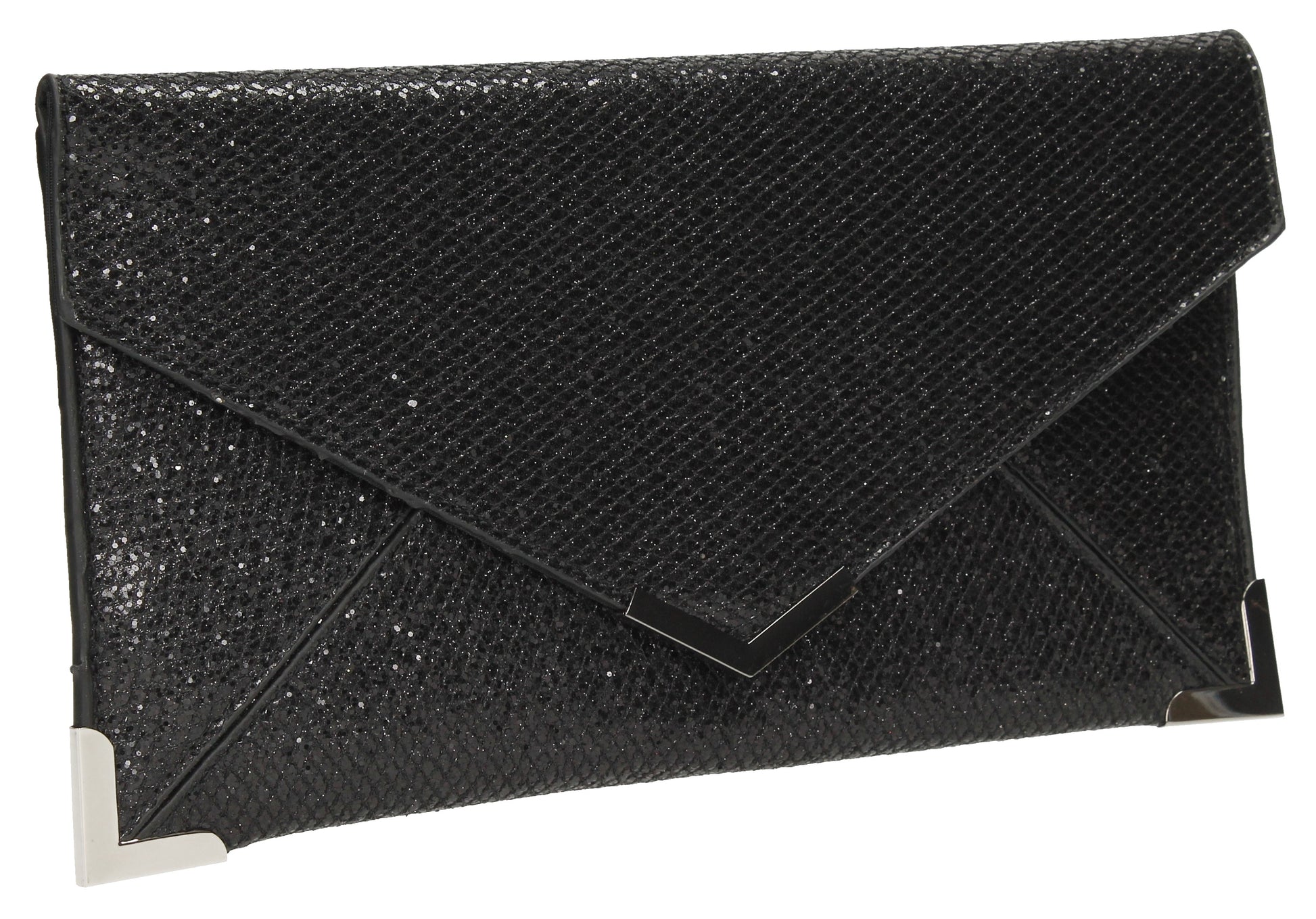 SWANKYSWANS Fallabella Glitter Clutch Bag Black Cute Cheap Clutch Bag For Weddings School and Work