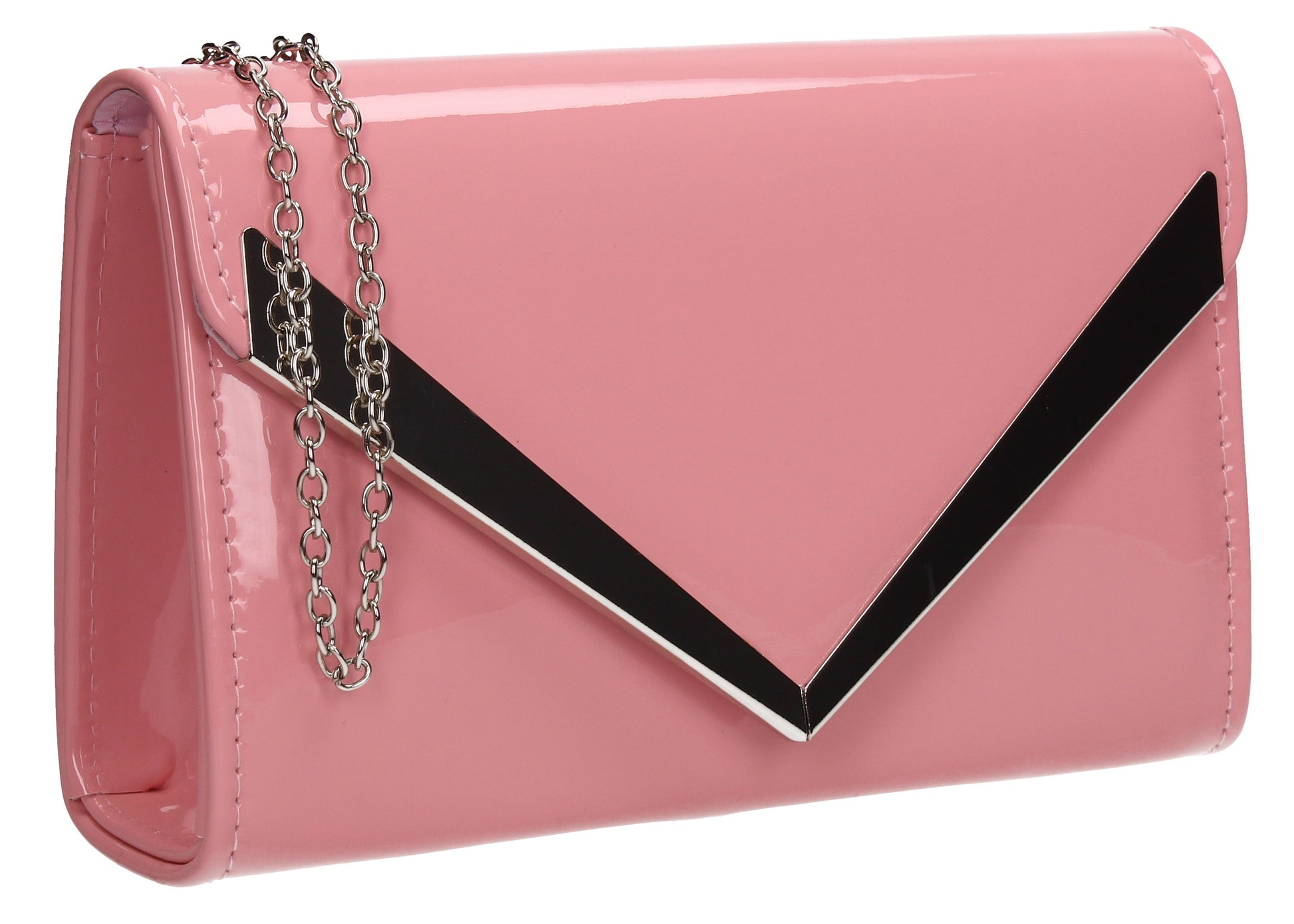 SWANKYSWANS Wendy V Patent Clutch Bag Pink Cute Cheap Clutch Bag For Weddings School and Work