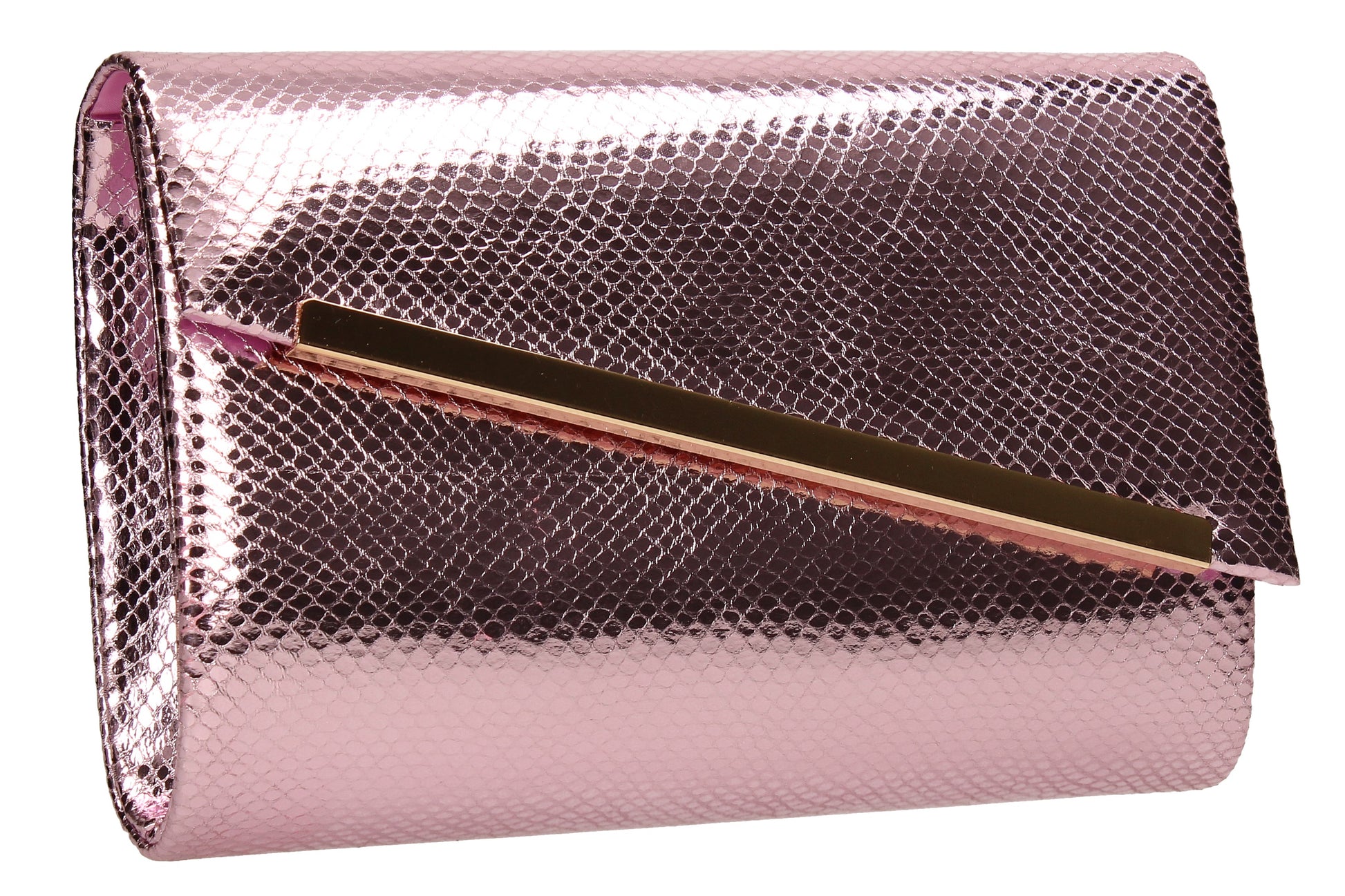 SWANKYSWANS Isla Snakeskin Shiny Clutch Pink Cute Cheap Clutch Bag For Weddings School and Work