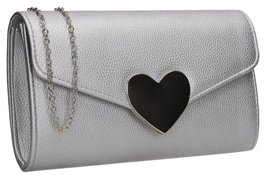 SWANKYSWANS Corrie Heart Clutch Bag Silver Cute Cheap Clutch Bag For Weddings School and Work
