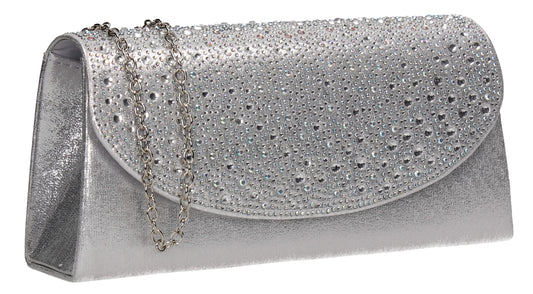 SWANKYSWANS Rita Diamante Clutch Bag Silver Cute Cheap Clutch Bag For Weddings School and Work