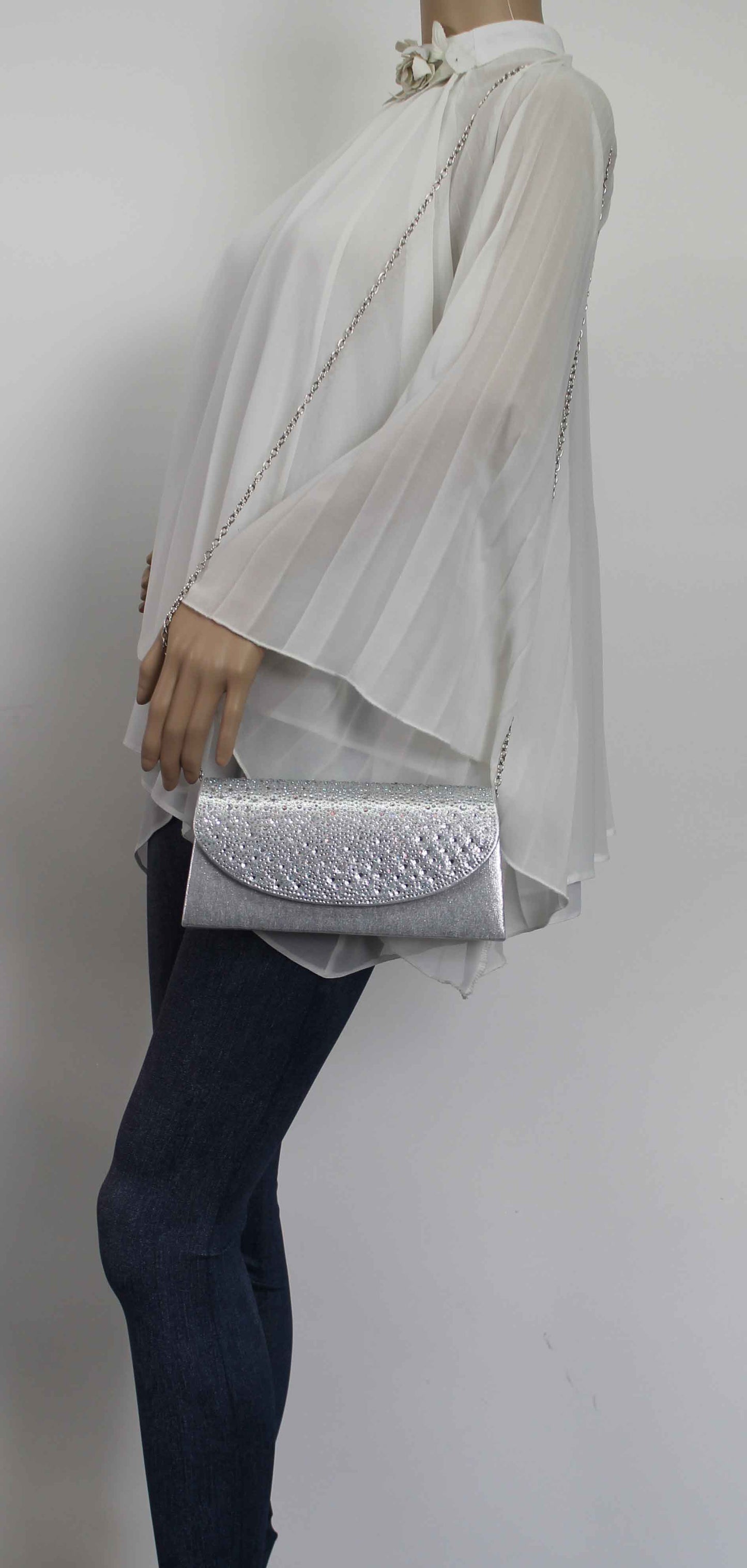 SWANKYSWANS Rita Diamante Clutch Bag Silver Cute Cheap Clutch Bag For Weddings School and Work