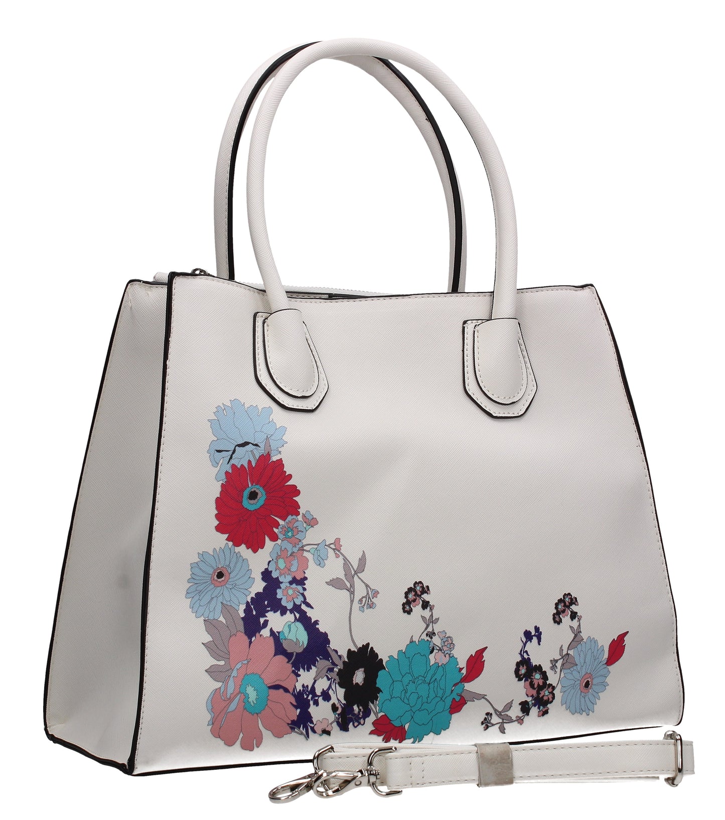 Hanna Floral Handbag WhiteBeautiful Cute Animal Faux Leather Clutch Bag Handles Strap Summer School