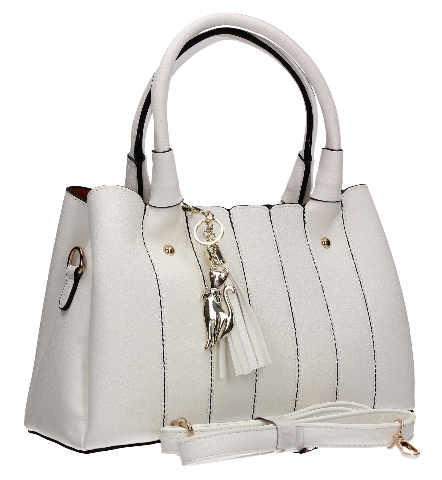 Casey Tassle Handbag WhiteBeautiful Cute Animal Faux Leather Clutch Bag Handles Strap Summer School