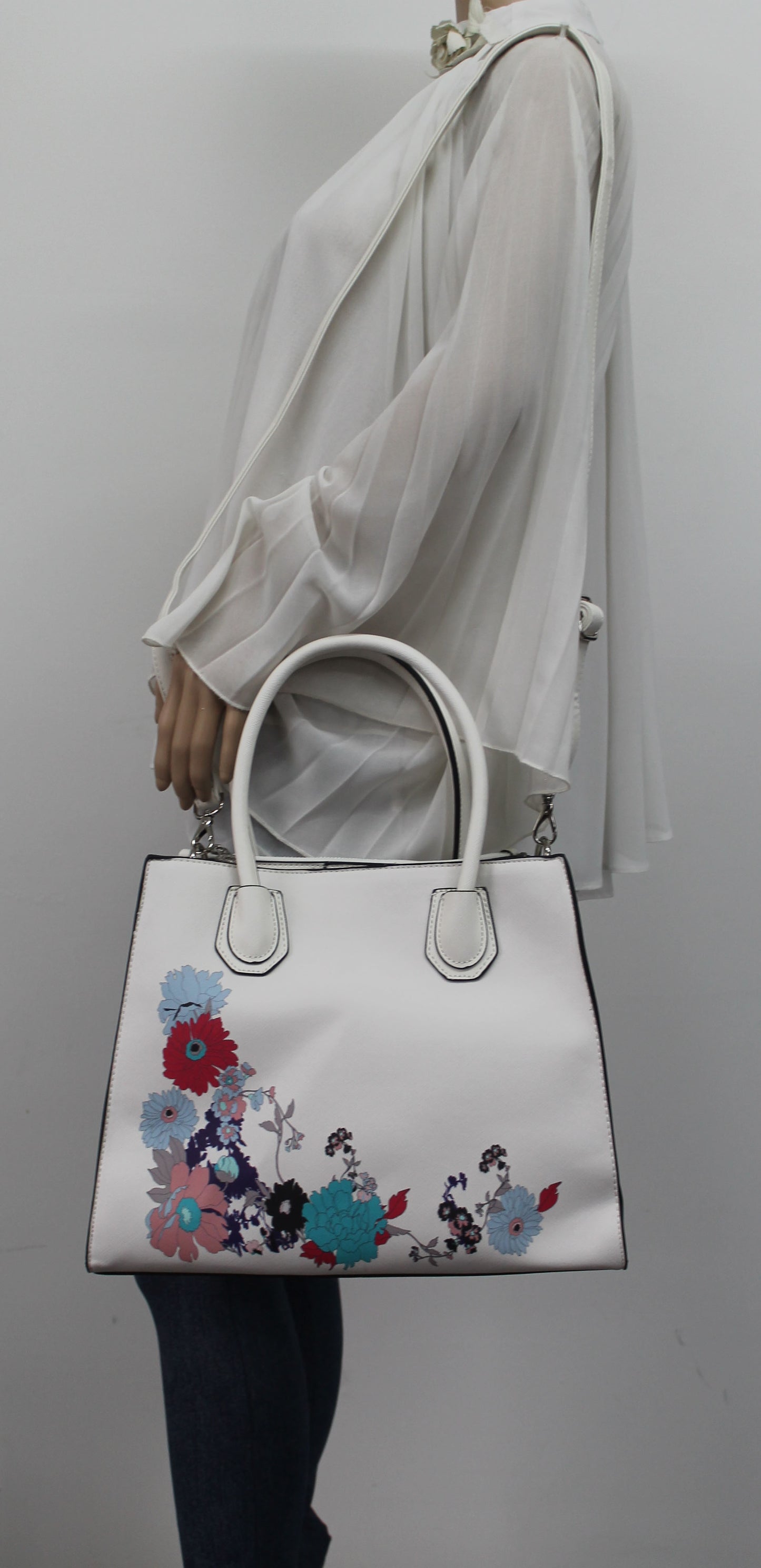 Hanna Floral Handbag WhiteBeautiful Cute Animal Faux Leather Clutch Bag Handles Strap Summer School