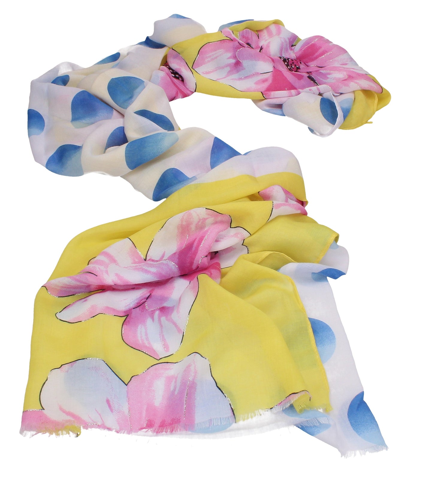 Pink Blossom Floral Print Scarf Yellow