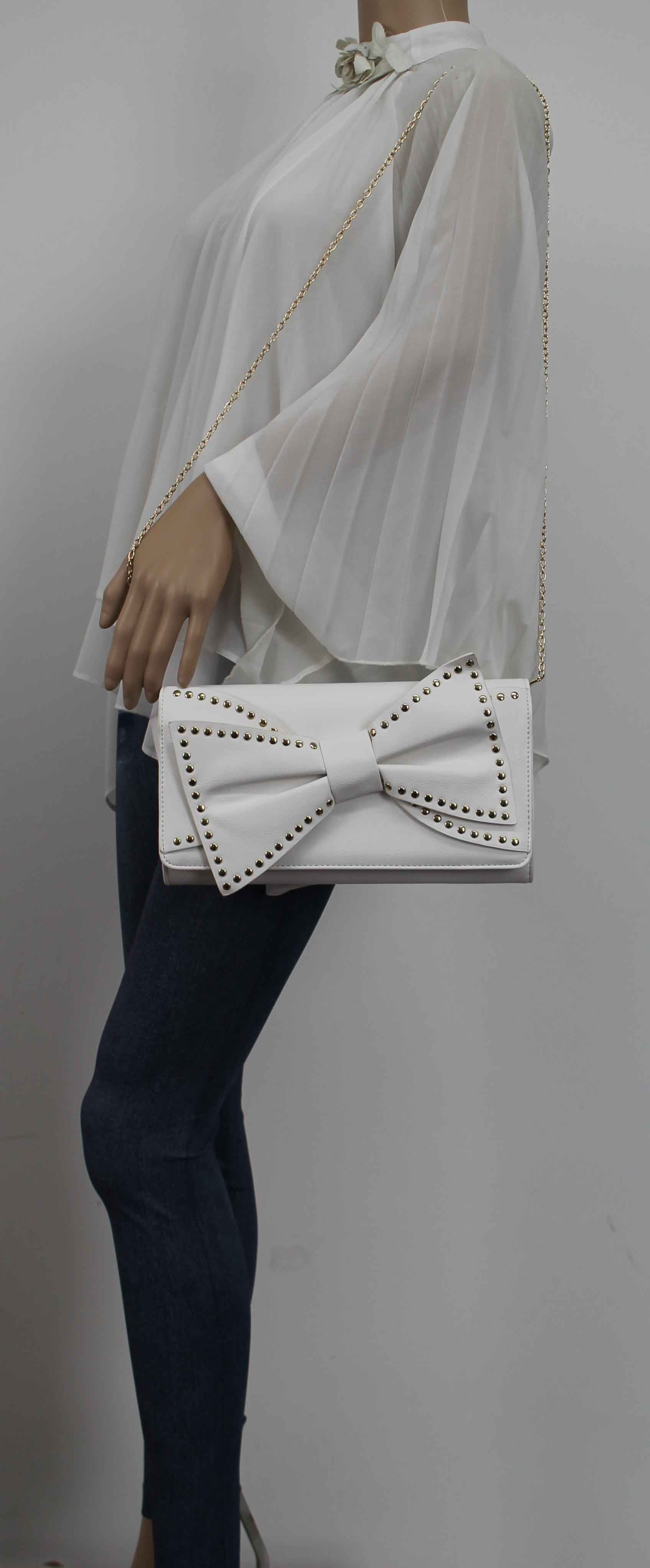 SWANKYSWANS Kelly Bow Clutch Bag White Cute Cheap Clutch Bag For Weddings School and Work