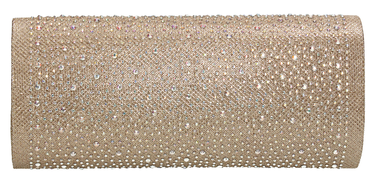 SWANKYSWANS Esther Glitter Diamante Clutch Bag Champagne Cute Cheap Clutch Bag For Weddings School and Work