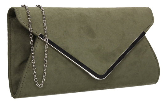 SWANKYSWANS Karlie Suede Clutch Bag Olive Cute Cheap Clutch Bag For Weddings School and Work