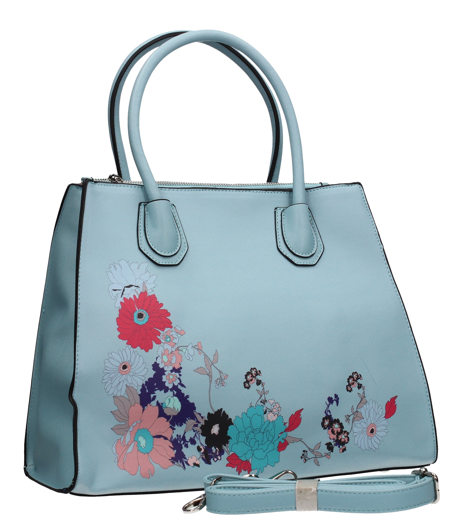 Hanna Floral Handbag Pale BlueBeautiful Cute Animal Faux Leather Clutch Bag Handles Strap Summer School