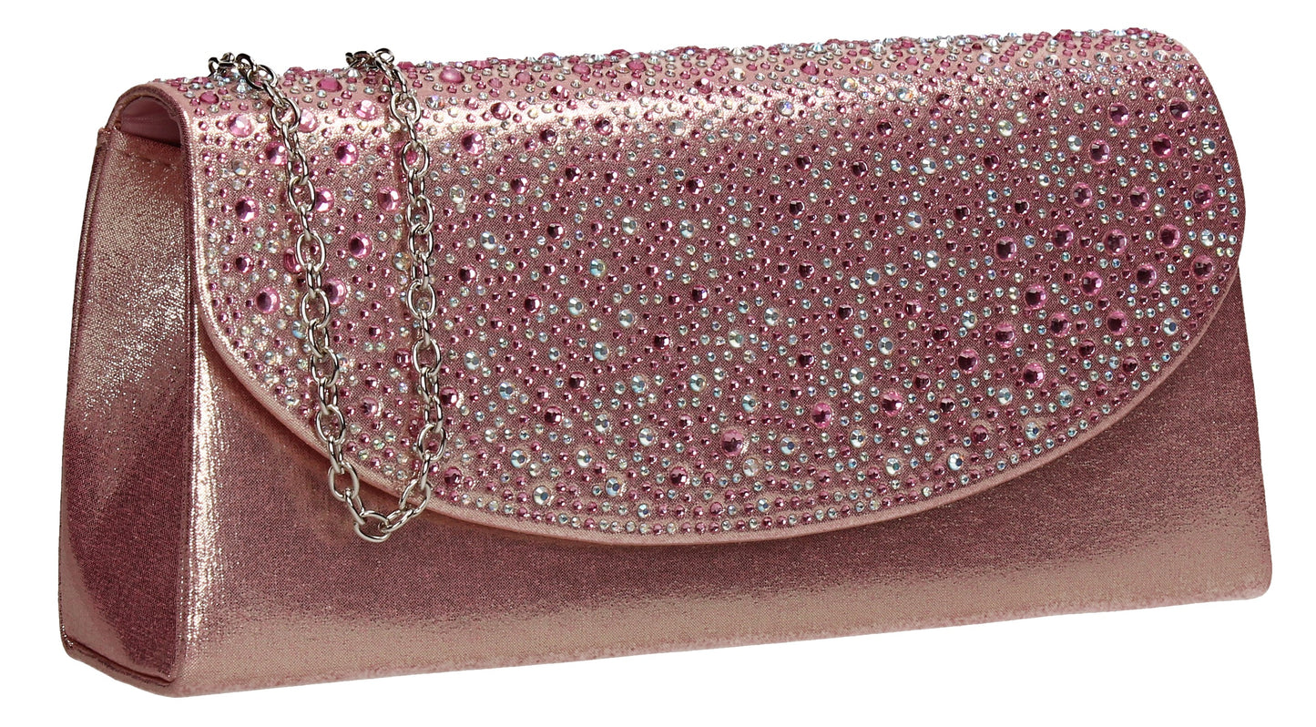 SWANKYSWANS Rita Diamante Clutch Bag Pink Cute Cheap Clutch Bag For Weddings School and Work