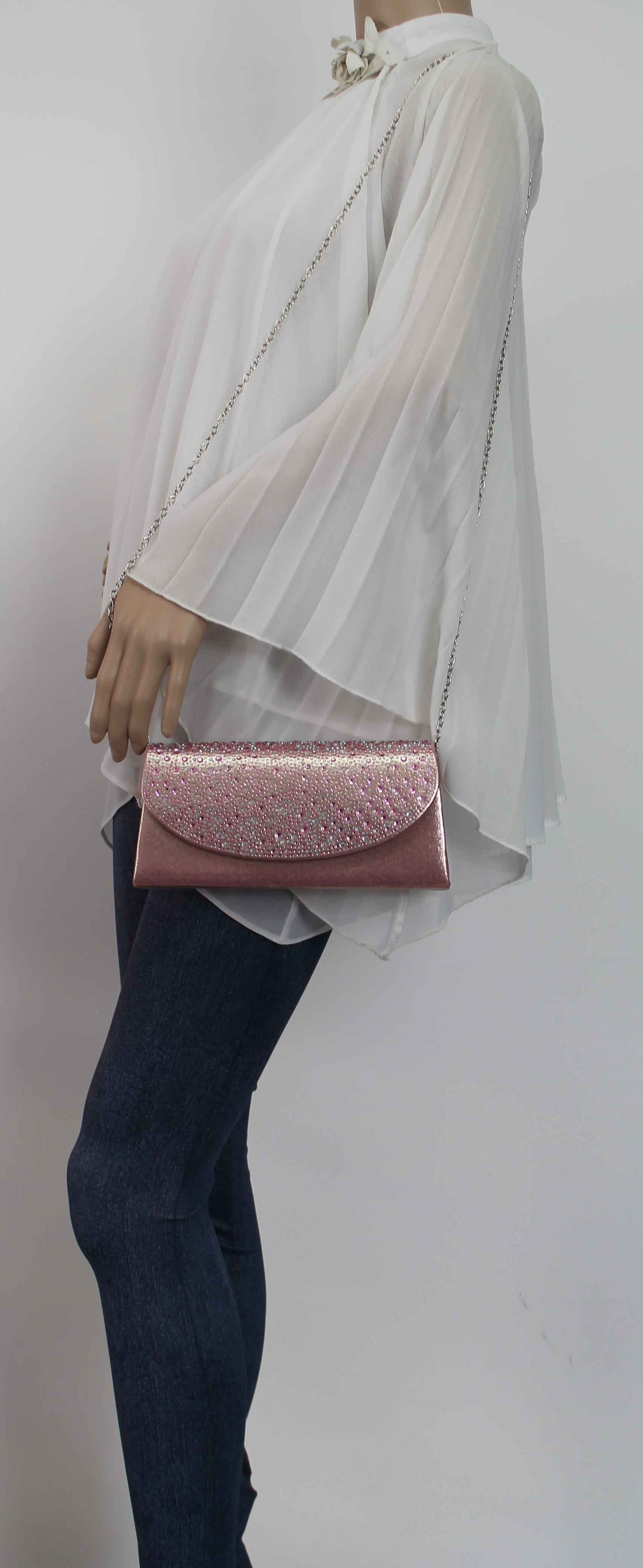 SWANKYSWANS Rita Diamante Clutch Bag Pink Cute Cheap Clutch Bag For Weddings School and Work