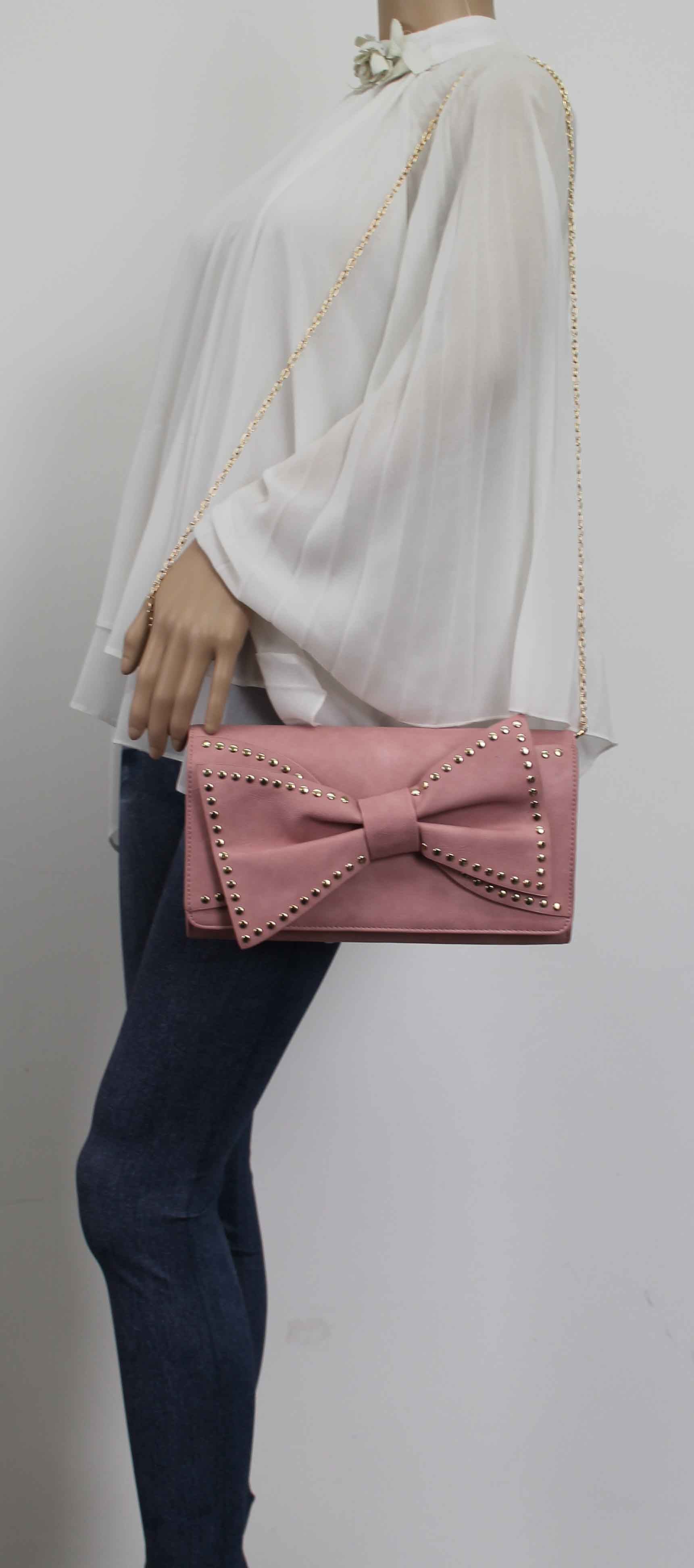 SWANKYSWANS Kelly Bow Clutch Bag Flesh Pink Cute Cheap Clutch Bag For Weddings School and Work