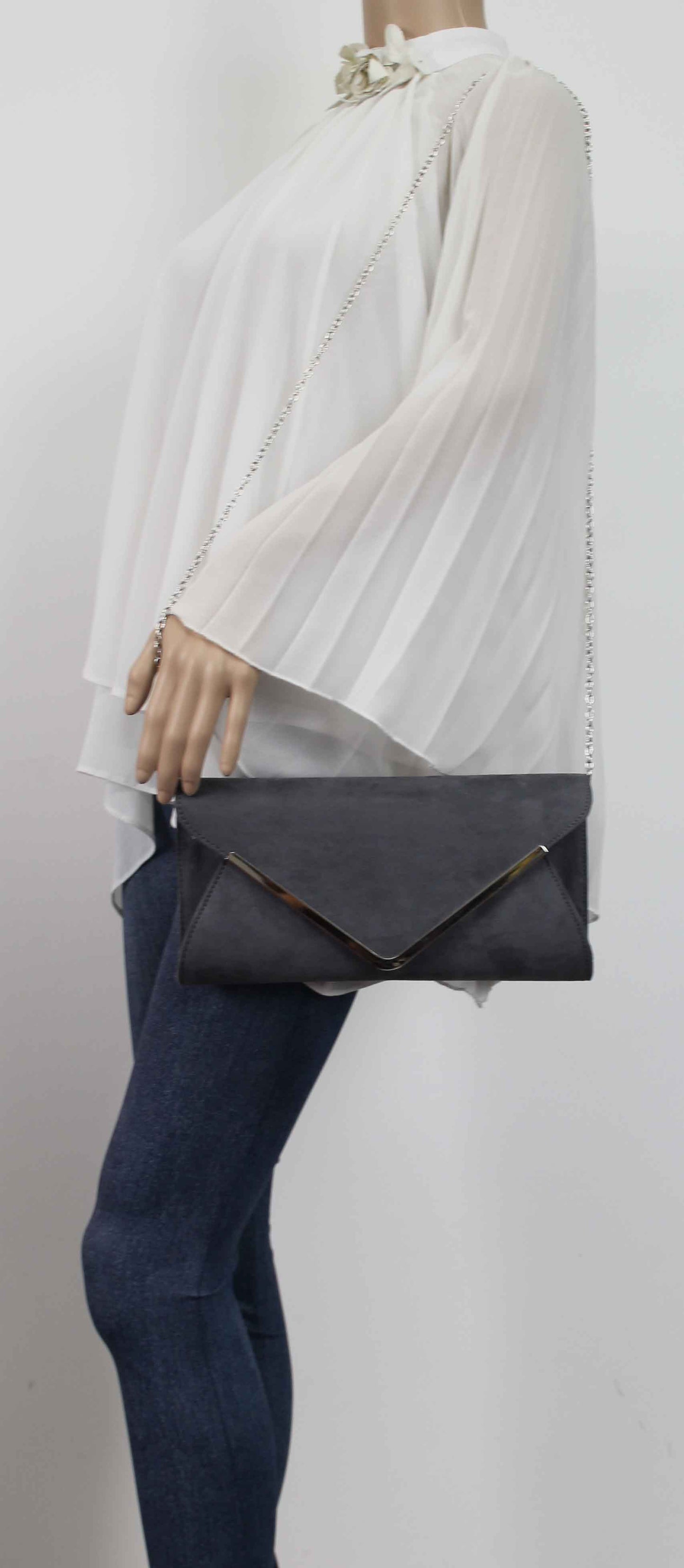 SWANKYSWANS Karlie Suede Clutch Bag Charcoal Cute Cheap Clutch Bag For Weddings School and Work