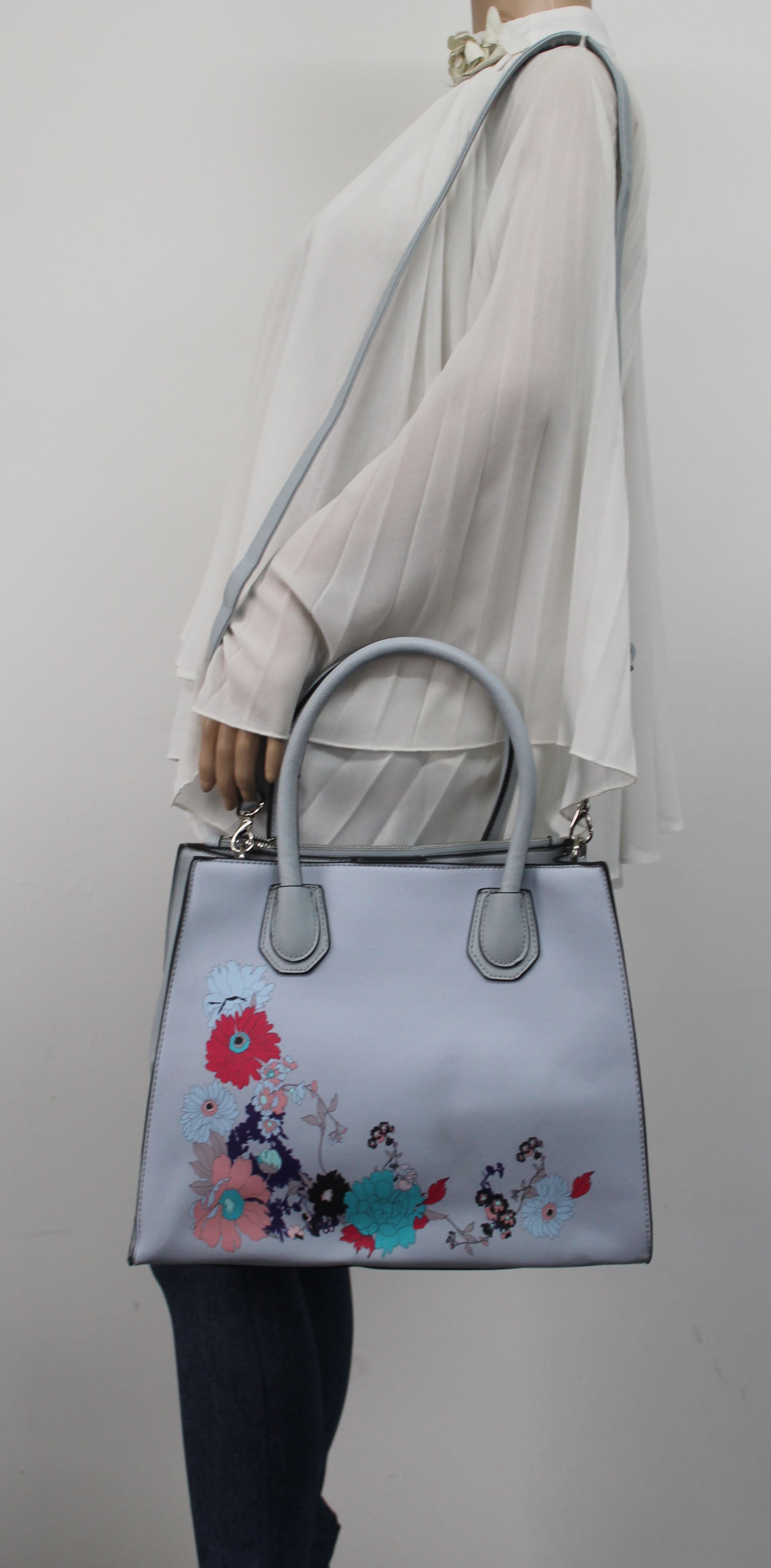 Hanna Floral Handbag Ash GreyBeautiful Cute Animal Faux Leather Clutch Bag Handles Strap Summer School