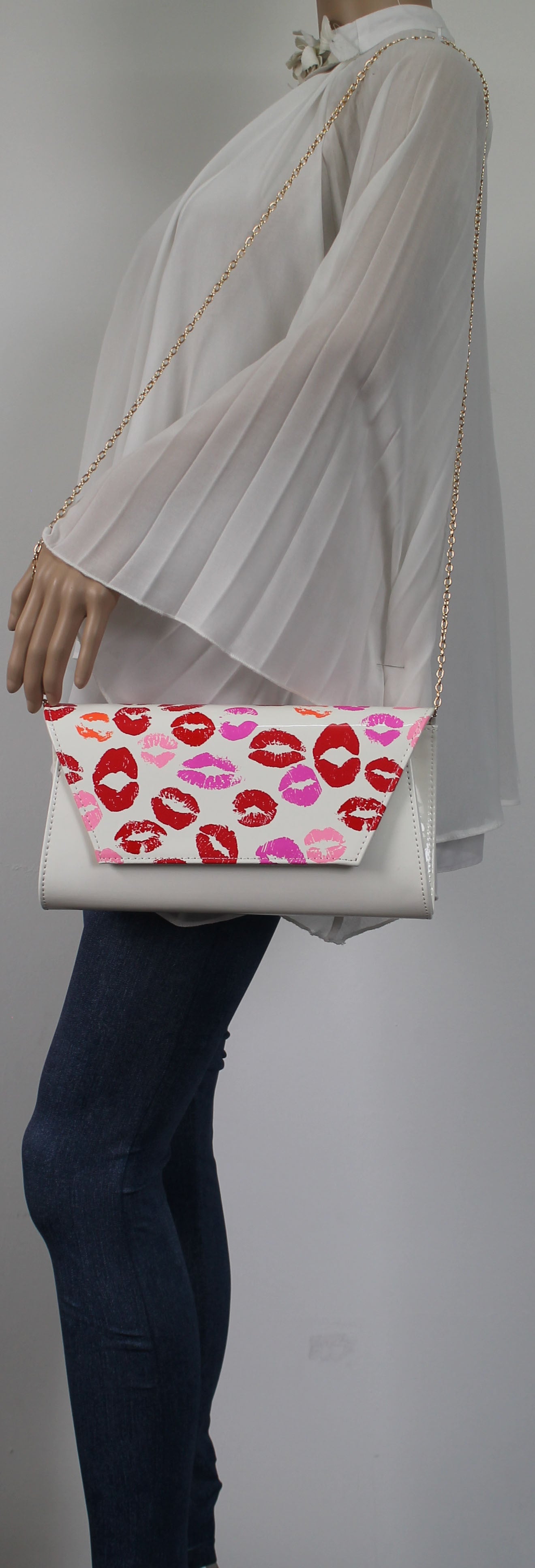 SWANKYSWANS Vicky Kiss Print Clutch Bag White Cute Cheap Clutch Bag For Weddings School and Work