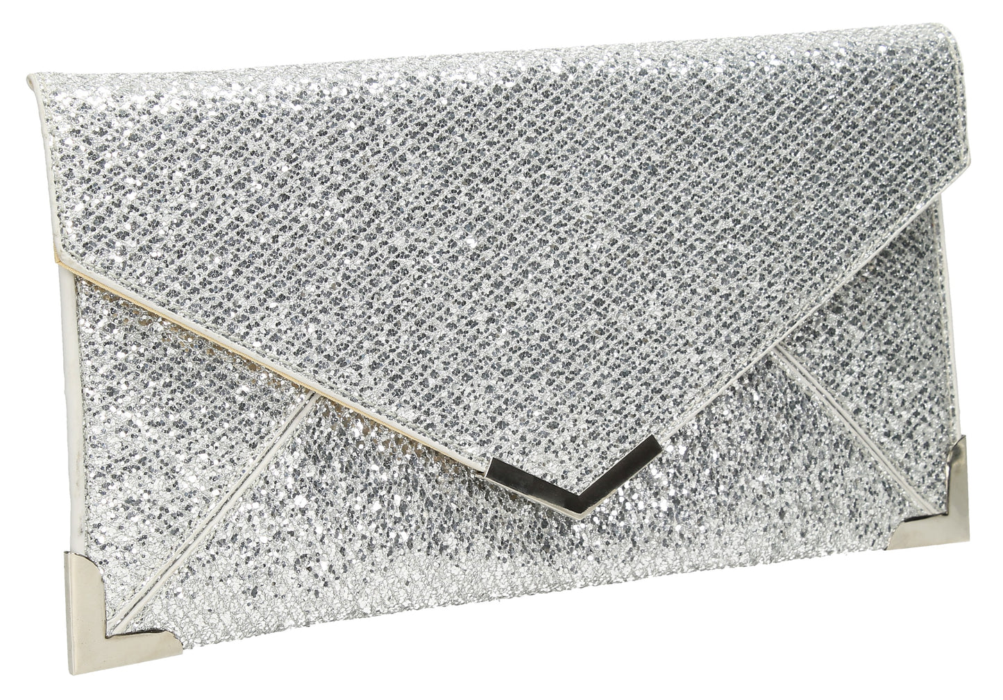 SWANKYSWANS Fallabella Glitter Clutch Bag Silver Cute Cheap Clutch Bag For Weddings School and Work