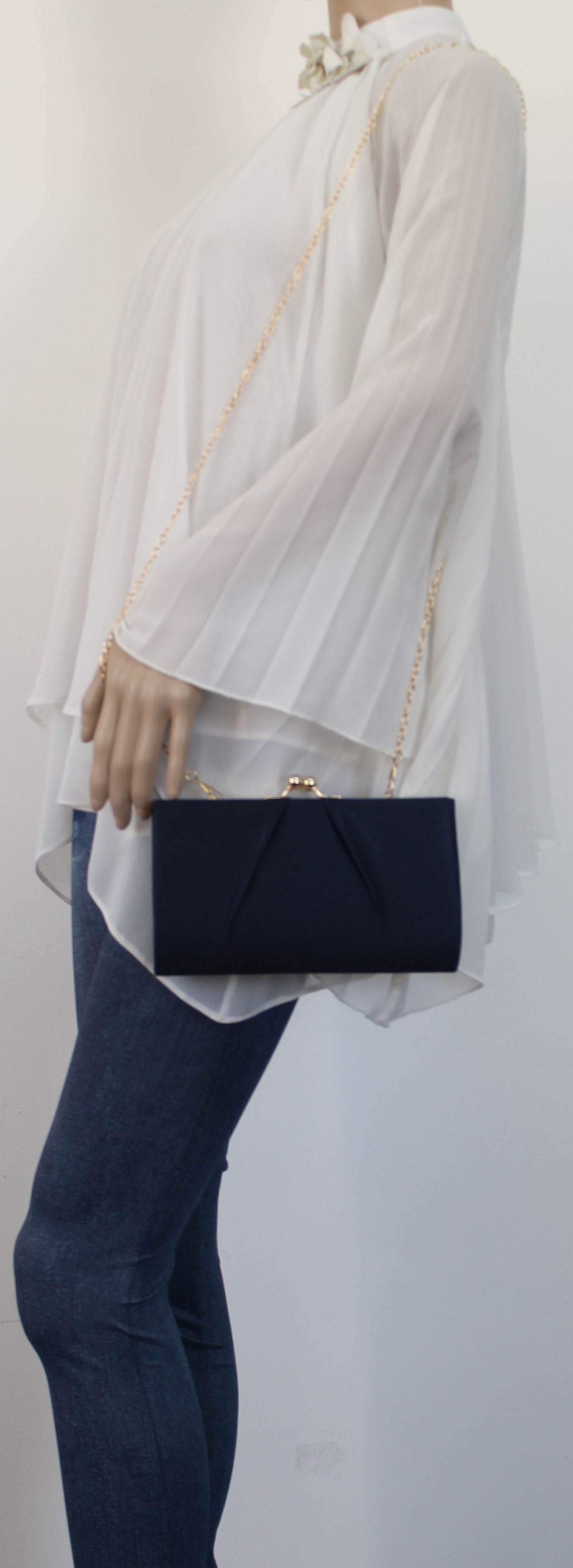 SWANKYSWANS Katy Satin Clutch Bag Navy Blue Cute Cheap Clutch Bag For Weddings School and Work