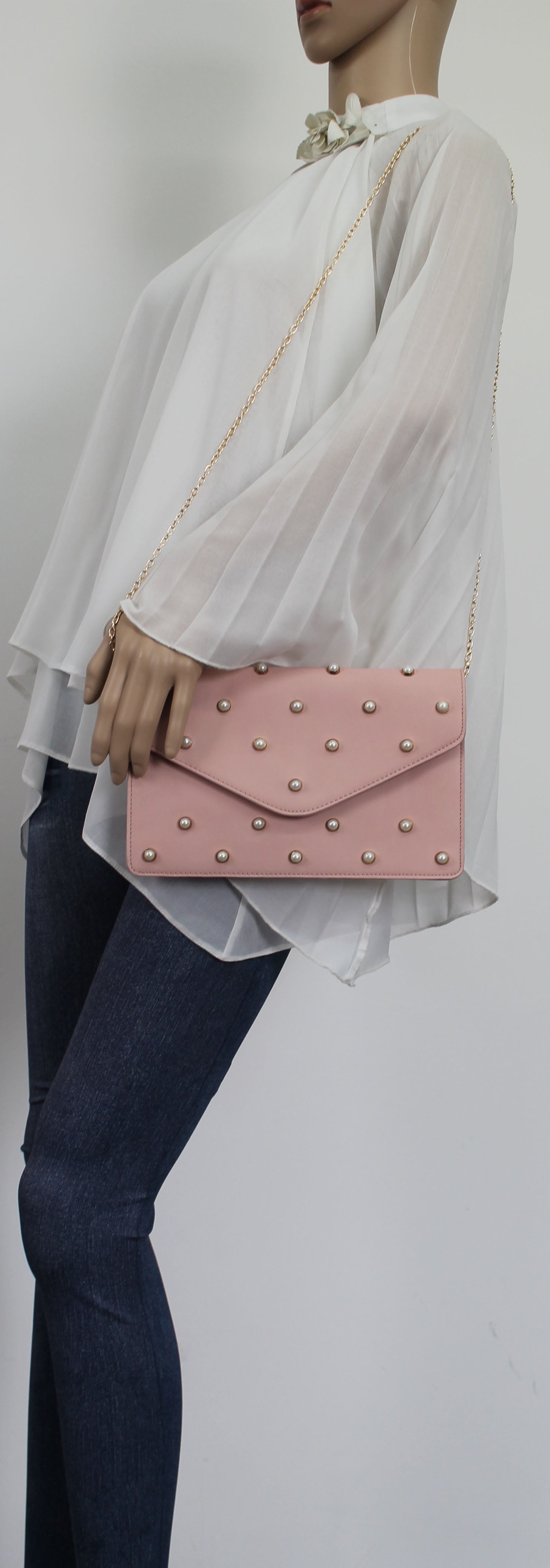 SWANKYSWANS Emily Pearl Clutch Bag Pink Cute Cheap Clutch Bag For Weddings School and Work