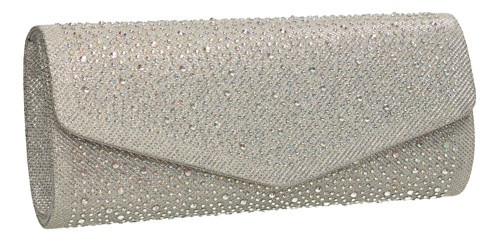 SWANKYSWANS Esther Glitter Diamante Clutch Bag Silver Cute Cheap Clutch Bag For Weddings School and Work