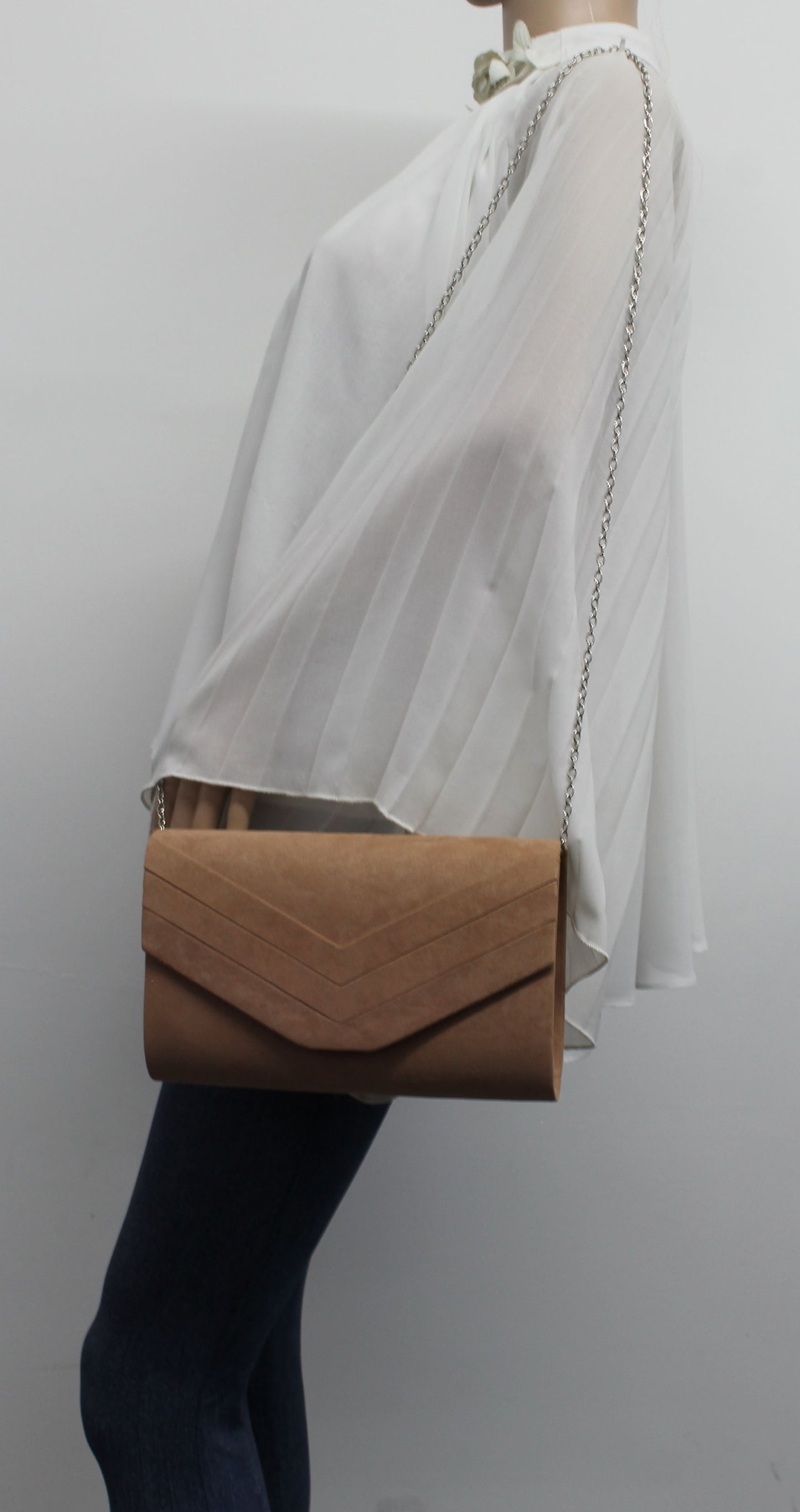 SWANKYSWANS Samantha V Detail Clutch Bag Tan Cute Cheap Clutch Bag For Weddings School and Work
