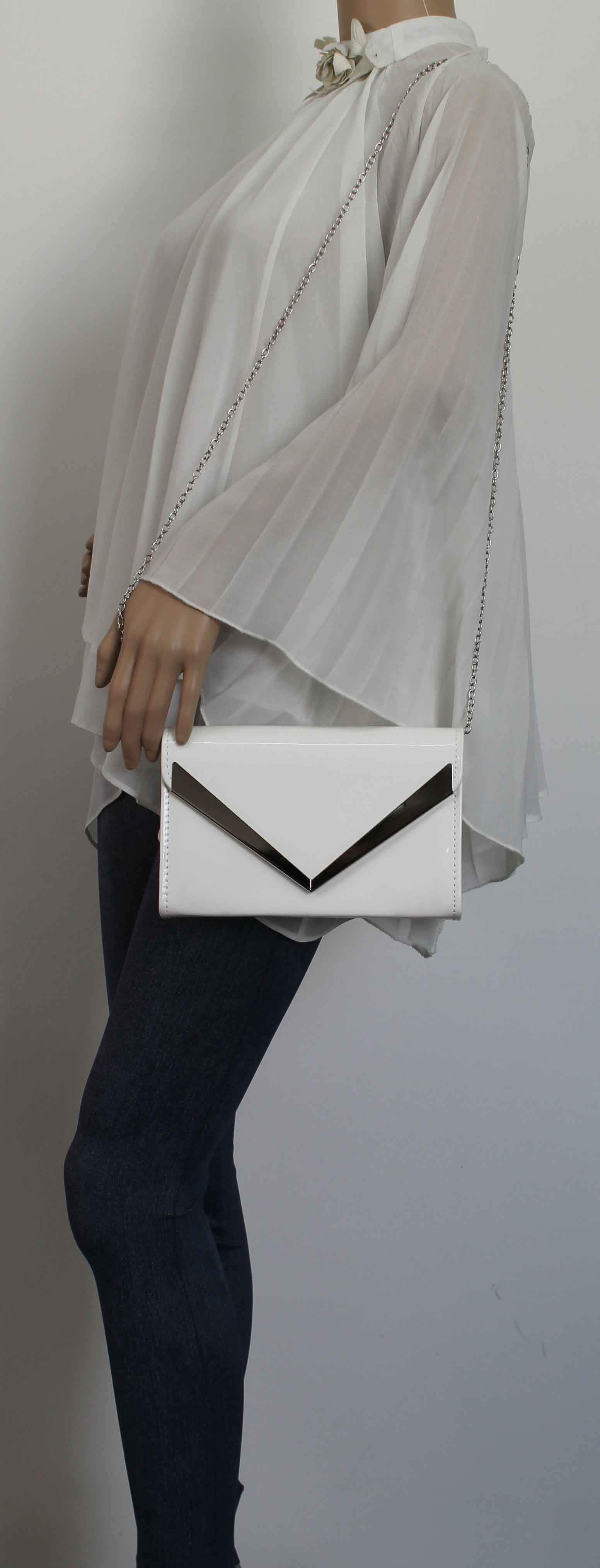 SWANKYSWANS Wendy V Patent Clutch Bag White Cute Cheap Clutch Bag For Weddings School and Work