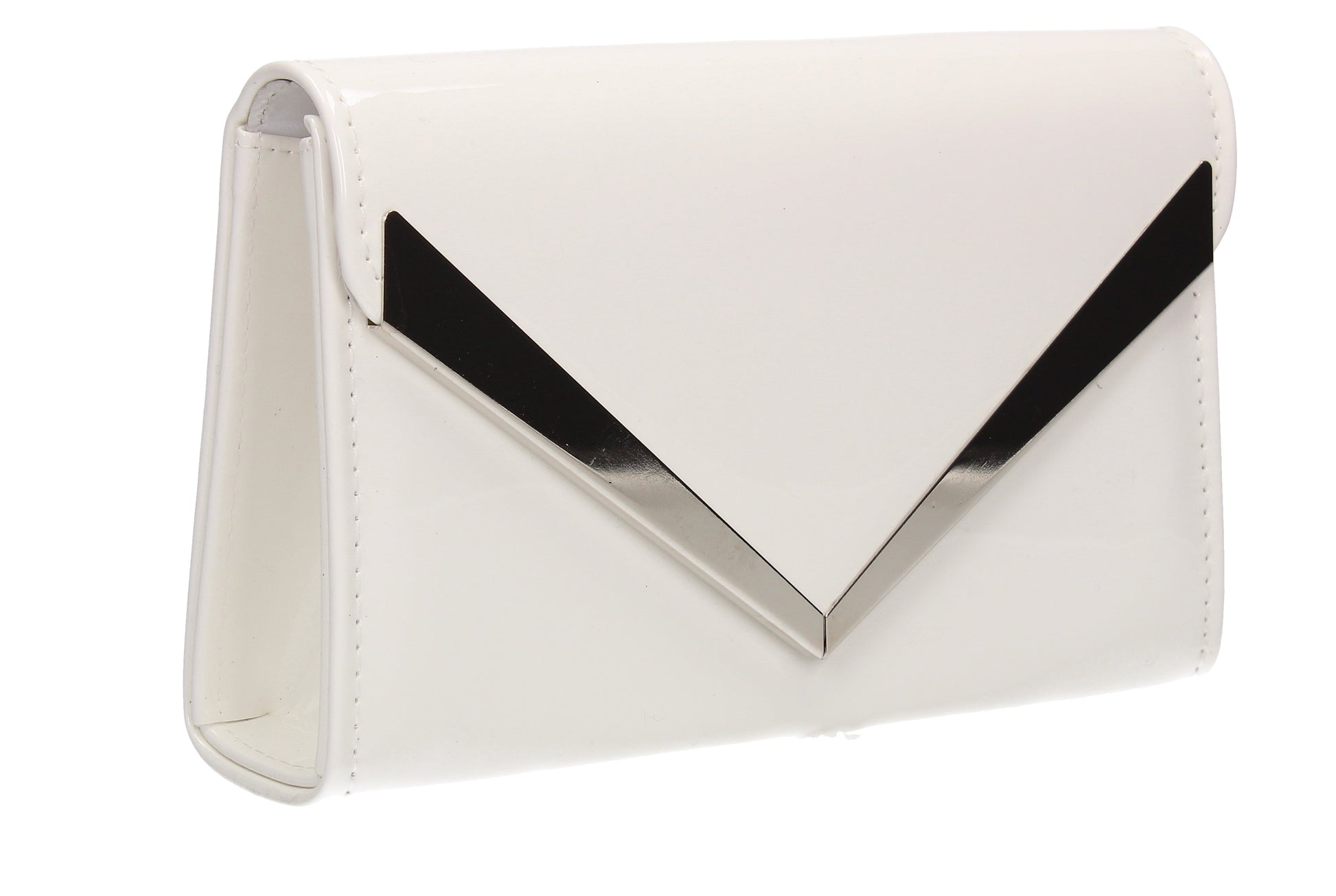 SWANKYSWANS Wendy V Patent Clutch Bag White Cute Cheap Clutch Bag For Weddings School and Work